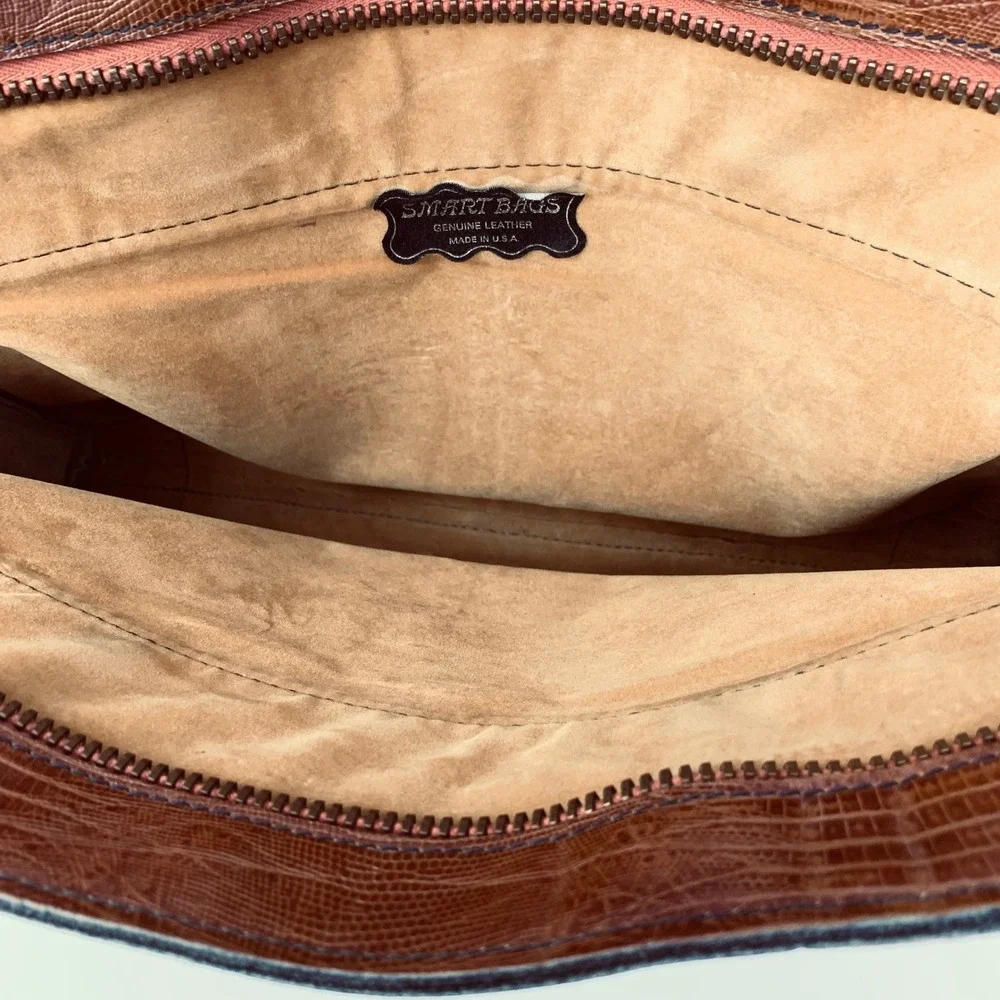 Smart Bags Vintage Brown Lizard Embossed Leather Briefcase Satchel Made in USA